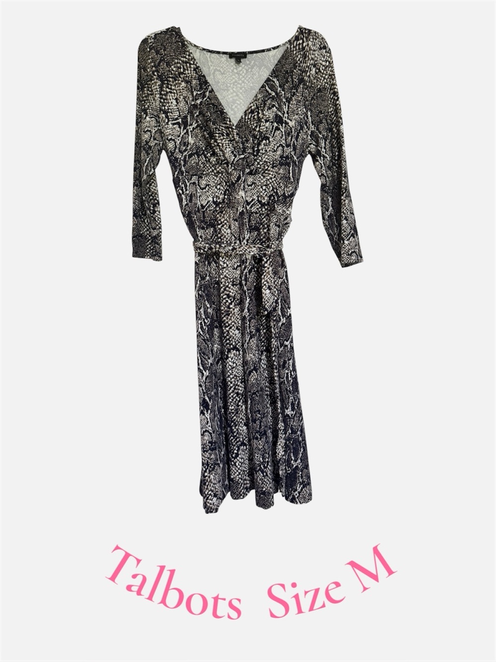 Talbots Black & White Snake-Print Wrap Dress